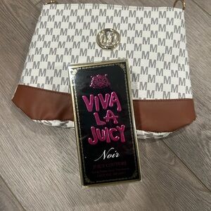 Juicy with Brown and White Monogram Shoulder Bag.